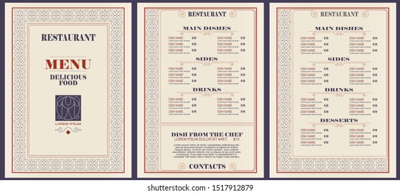 Vector stock illustration. Restaurant menu template or other design.