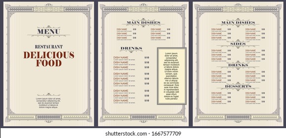 Vector stock illustration. Restaurant menu template or other design.