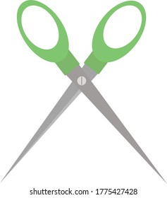 Vector stock illustration.  scissors with green handles. With a white backing.