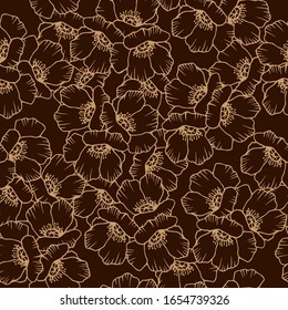 vector stock illustration, seamless pattern with poppies flowers in monochrome colors, wallpaper ornament, wrapping paper, background for design