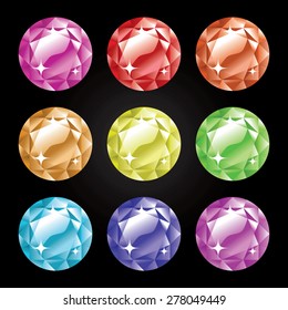 A vector stock illustration set of nine different colored gems.