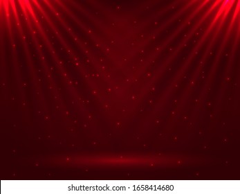 Vector stock illustration. Shiny rays of light on a red background for poster