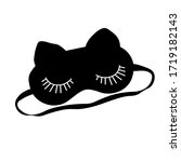 Vector stock illustration of a sleep Mask.Funny funny cute face of a cat. Doodle Insomnia symbol. Night, fairy tale. Simple line. Monochrome. bandage on the head. Isolated on a white background