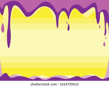 A vector stock illustration with smudges of purple and pink paint on a yellow background. A flat backdrop with bright stains and drops and a place for text or copy space