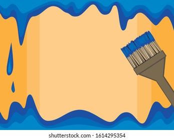A vector stock illustration of stains from blue paint on an orange background, construction brush and copy-space. A flat backdrop with place for text  in 3: 4 format and for design.