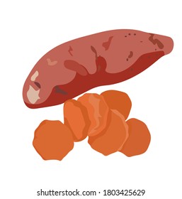 Vector stock illustration of Sweet Potato Yam. large tubers of orange. Cuisine China, USA, Honduras, Israel. 