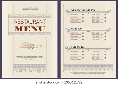 Vintage Bakery Menu Design Restaurant Menu Stock Vector (Royalty Free ...