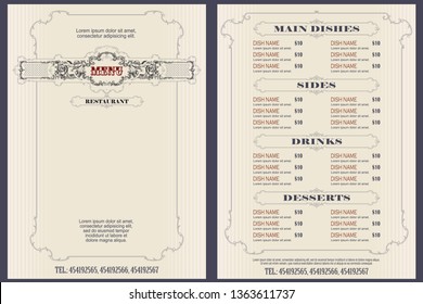 Vector stock illustration. Template cafe or restaurant menu.