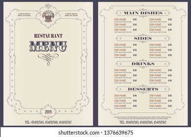 Vector stock illustration. Template cafe or restaurant menu.