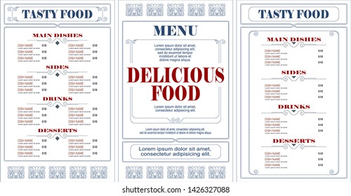 Vector stock illustration. Template cafe or restaurant menu.