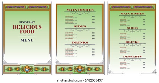Vector stock illustration. Template cafe or restaurant menu.