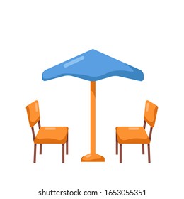 Vector stock illustration in vibrant bright colors for home renovation - outdoor tent with chairs . Concept for house improvement, construction, furniture store design, isolated on white background. 