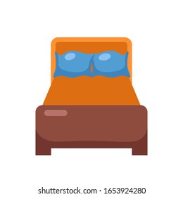 Vector stock illustration in vibrant bright colors with orange wooden bed in flat cartoon style. Concept for home improvement, renovation, furniture store design. Image isolated on white background. 