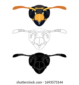 Vector stock illustration wasp head icon set from front isolated on white background. Design for graphic, logo and web purposes.