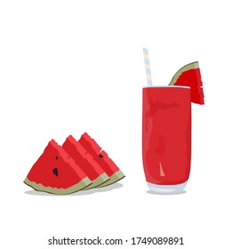 Vector stock illustration of watermelon drink. Refreshing lemonade in a glass.