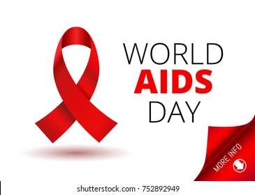Vector Stock Illustration for World AIDS Day. 1st December World Aid Day Awareness poster with red ribbon and round paper corner for inform web-banner or poster on white background.