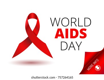Vector Stock Illustration for World AIDS Day. 1st December World Aid Day Awareness poster with red ribbon and round paper corner for inform web-banner or poster on white background.