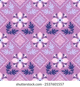 Vetor imagens de stock de padrões decorativos. Layouts damask autênticos com desenhos florais abstratos. Padrões sem emenda com folhas curvas, pétalas e partes florais. 