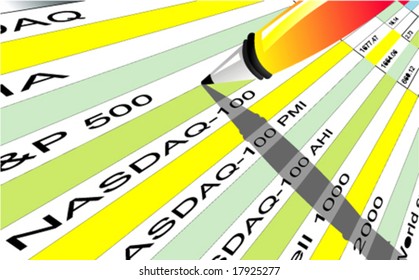 VECTOR Stock index quotation table with pencil