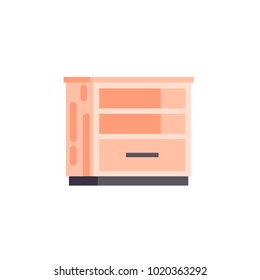 Vector stock isolated illustration icon furniture empty orange bedside table cabinet with shelves for interior hall, lounge room office, bedroom element motion design in flat style on white background