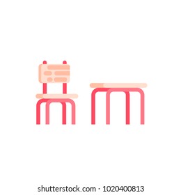 Vector stock isolated illustration icon furniture children chair and table, desk, for games room playroom interior infant school or kindergarten element motion design in flat style on white background