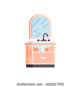 Vector stock isolated illustration icon set of bathroom cabinet furniture with bedside table sink, washstand washbasin and mirror on wall element of motion design flat style white background