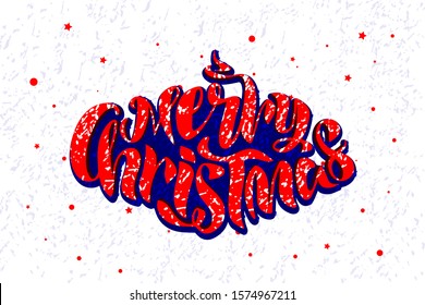 Vector stock isolated illustration on white background with the inscription - Merry Christmas. The layout can be used as a holiday symbol for an electronic or printed card, on a banner, flyer.