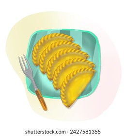 Vector stock of kue pastel indonesian traditional food made from flour with meat or vegetables filling. Suitable for sticker and graphic design elements.