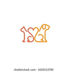 Logo del material vectorial, signo animal abstracto. Esquema de diseño de ilustración, logotipo minimalista para veterinario. Perro vectorial icono y gato. 