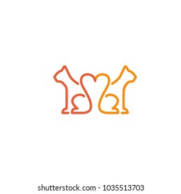Vector stock logo, abstract animal sign. Illustration design outline, minimalist logotype for veterinary. Vector icon dog and cat. 