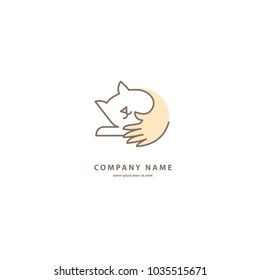 Vector stock logo, abstract animal sign. Illustration design outline, minimalist logotype for veterinary. Vector icon dog and cat. 