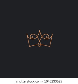 Logo de material vectorial, plantilla vectorial de corona abstracta. Diseño de ilustración de la reina y corona de tríptico elegante, premium y real sobre un fondo oscuro. Icono vector de la boda.