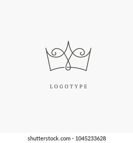 Vector stock logo, abstract crown vector template. Illustration design of elegant, premium and royal logotype queen and king crown on a dark background. Vector icon of wedding.