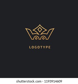 Vector stock logo, abstract crown vector template. Illustration design of elegant, premium and royal logotype queen and king crown on a dark background. Vector icon of wedding.