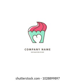 Vector stock logo, abstract dessert vector template. Illustration design of monoline logotype candy store. Vector icon sweet cake.