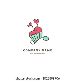 Vector stock logo, abstract dessert vector template. Illustration design of monoline logotype candy store. Vector icon sweet cake.
