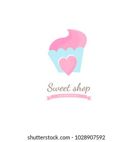 Vector stock logo, abstract dessert vector template. Illustration design of cartoon logotype candy store. Vector icon sweet cake.