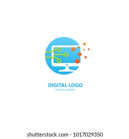 Vector stock logo, abstract digital technology vector template. Illustration design of logotype business web marketing. Vector computer web icon.