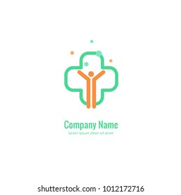 Vector stock logo, abstract medical vector template. Illustration design of business logotype clinic. Vector people and cross web icon. 
