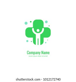 Vector stock logo, abstract medical vector template. Illustration design of business logotype clinic. Vector people and cross web icon. 