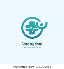 Vector stock logo, abstract medical vector template. Illustration design of business logotype clinic. Vector people and cross web icon. 