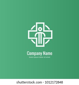 Vector stock logo, abstract medical vector template. Illustration design of business logotype clinic. Vector people and cross web icon. 
