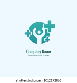Vector stock logo, abstract medical vector template. Illustration design of business logotype clinic. Vector people and cross web icon. 
