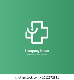 Vector stock logo, abstract medical vector template. Illustration design of business logotype clinic. Vector people and cross web icon. 