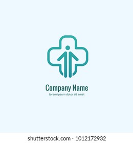 Vector stock logo, abstract medical vector template. Illustration design of business logotype clinic. Vector people and cross web icon. 