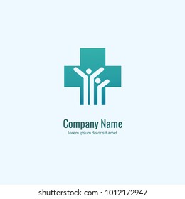 Vector stock logo, abstract medical vector template. Illustration design of business logotype clinic. Vector people and cross web icon. 