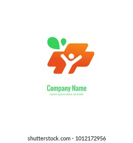 Vector stock logo, abstract medical vector template. Illustration design of business logotype clinic. Vector people and cross web icon. 
