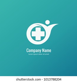 Vector stock logo, abstract medical vector template. Illustration design of business logotype clinic. Vector people and cross web icon. 