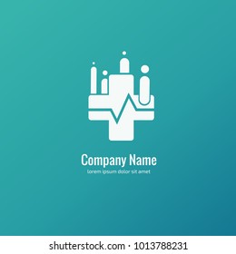 Vector stock logo, abstract medical vector template. Illustration design of business logotype clinic. Vector people and cross web icon. 
