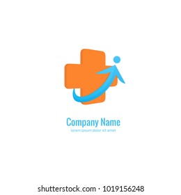 Vector stock logo, abstract medical vector template. Illustration design of business logotype clinic. Vector people and cross web icon. 